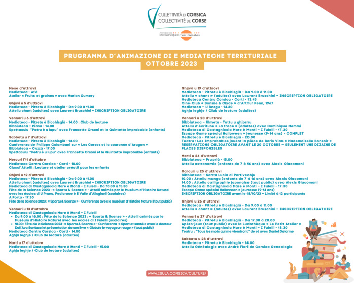 U mese d’ottobre indè u retale d'animazione di e mediateche territuriale