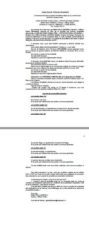 Avis de création de titre de propriété - Commune de Ghisoni (Pumonti)  Avis de création de titre de propriété - Commune de Ghisoni (Pumonti)
