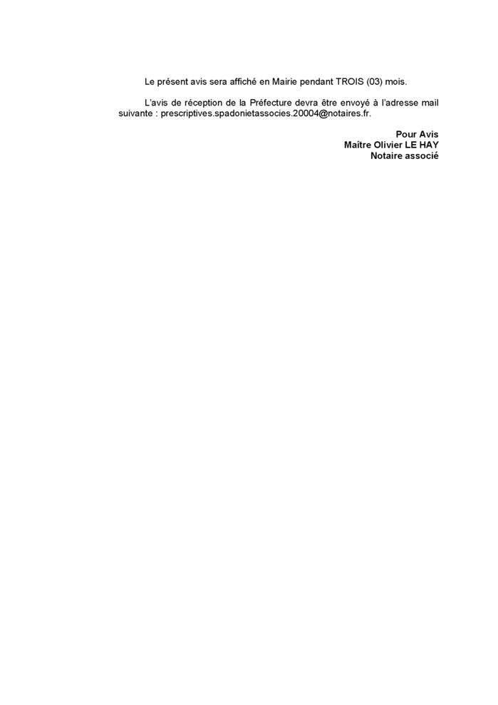 Avis de création de titre de propriété - Commune d'A Piana (Pumonti)