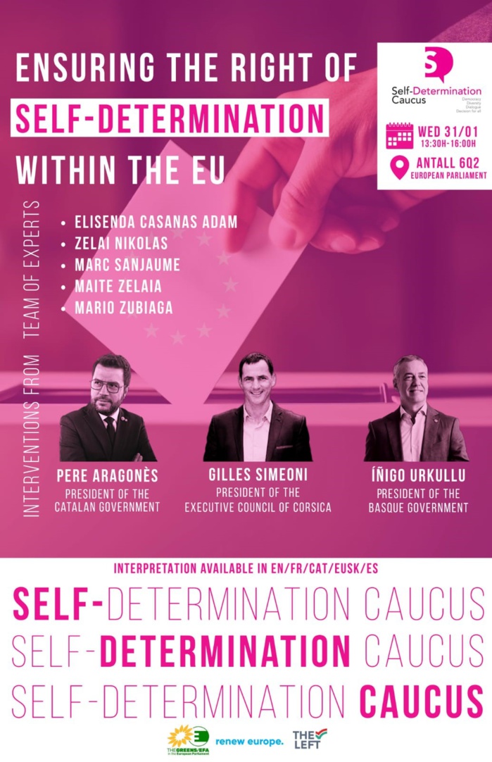 Conférence organisée par le Caucus Self-Determination au Parlement européen : participation du Président du Conseil exécutif de Corse, aux côtés des Présidents des Gouvernements Basque et Catalan