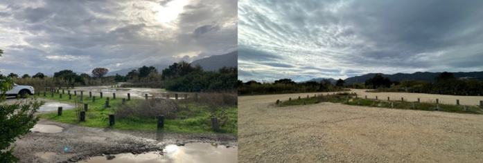 État des lieux avant et après travaux sur les aires de stationnement du lido de la Marana État des lieux avant et après travaux sur les aires de stationnement du lido de la Marana