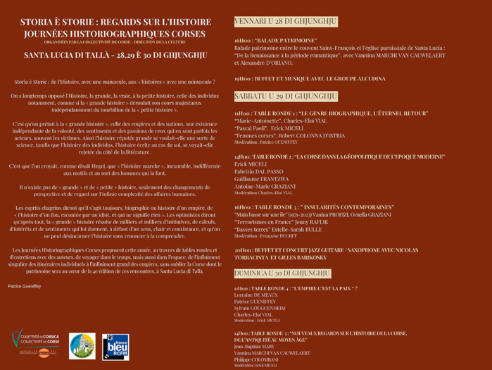 "Storia è Storie : Regards sur l’Histoire", 4ème édition des Journées Historiographiques Corses "Storia è Storie : Regards sur l’Histoire", 4ème édition des Journées Historiographiques Corses