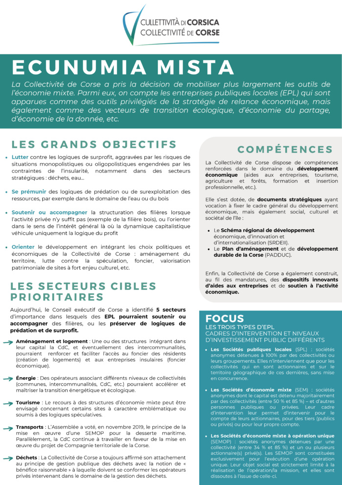 Rapport : Repenser les outils de l'économie mixte Rapport : Repenser les outils de l'économie mixte