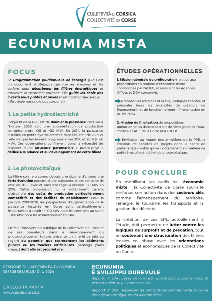 Rapport : Repenser les outils de l'économie mixte Rapport : Repenser les outils de l'économie mixte
