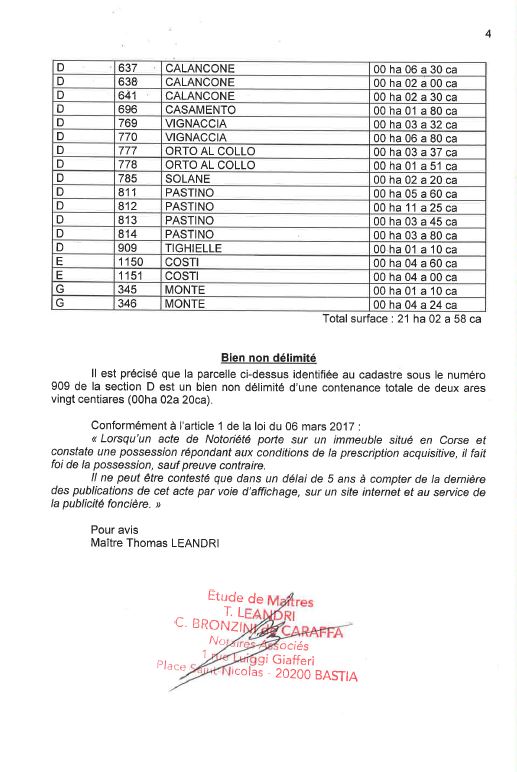 Avis de création de titre de propriété - Commune d'U Monte(Cismonte)
