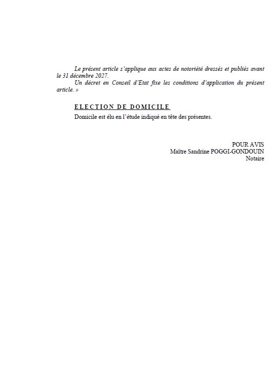 Avis de création de titre de propriété - Commune de Vignale (Cismonte)