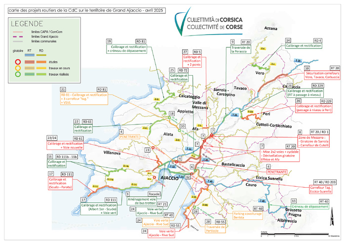 Prughjetti stradali è d'infrastrutture di trasportu in u gran'Aiacciu