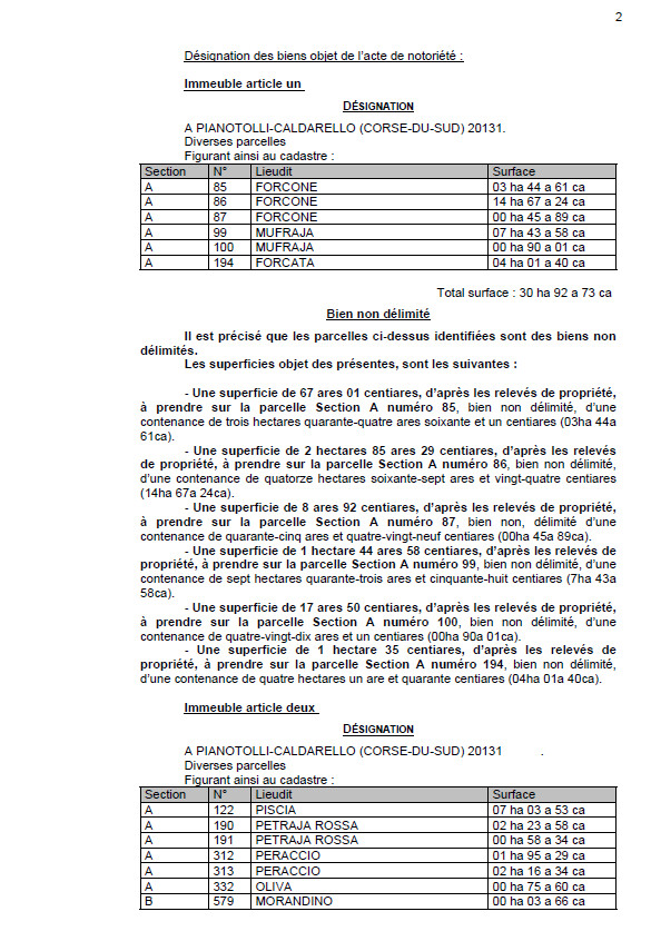  Avis de création de titre de propriété - Commune de Pianottuli è Caldareddu (Pumonti)