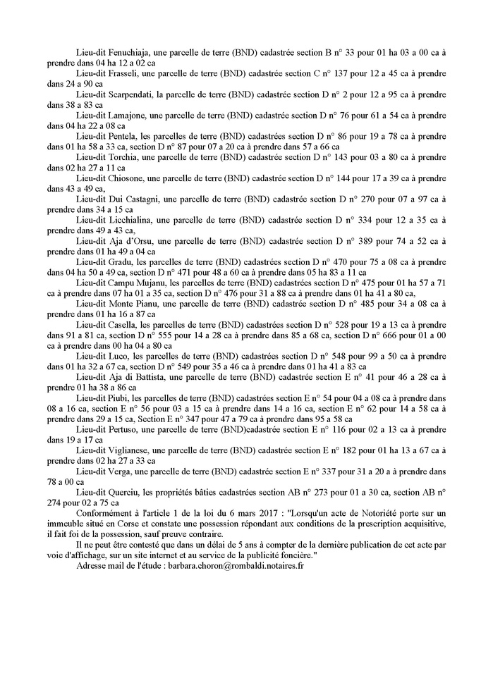 Avis de création de titre de propriété - Commune de Rusazia (Pumonti)