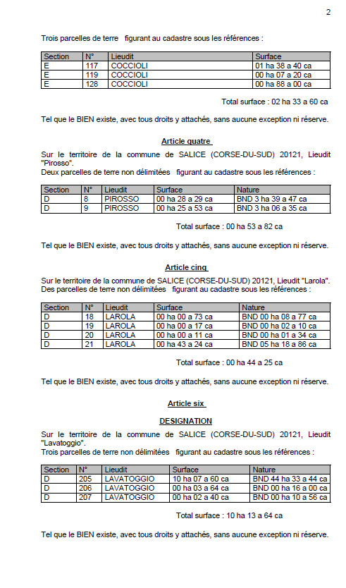 Avis de création de titre de propriété - Commune d'U Salge (Pumonti)