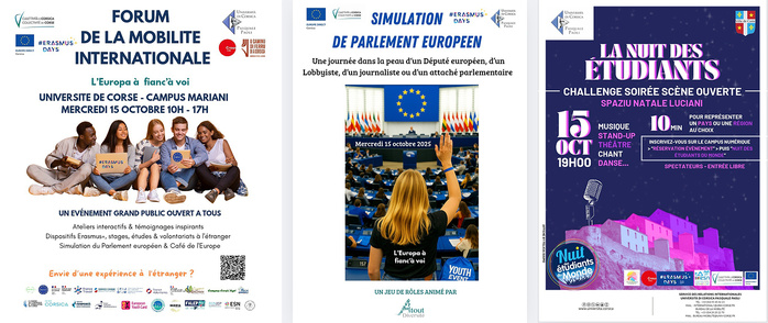 9e édition des "Erasmus days" : Journée internationale de la mobilité étudiante à l'Università di Corsica le 15 octobre 9e édition des "Erasmus days" : Journée internationale de la mobilité étudiante à l'Università di Corsica le 15 octobre