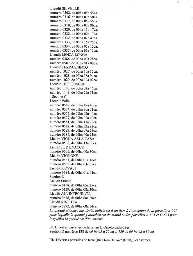 Avis de création de titre de propriété - Commune d'Ortiporiu (Cismonte)
