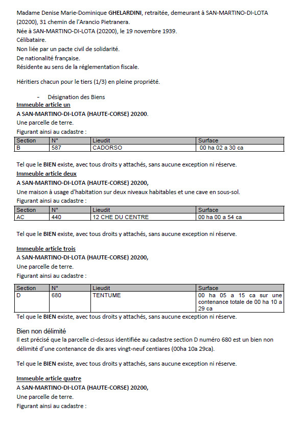 Avis de création de titre de propriété - Commune de San Martinu di Lota (Cismonte)