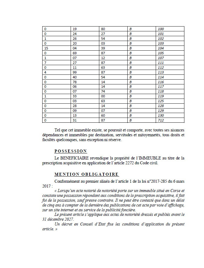Avis de création de titre de propriété - Commune de Santu Petru di Tenda  (Cismonte)