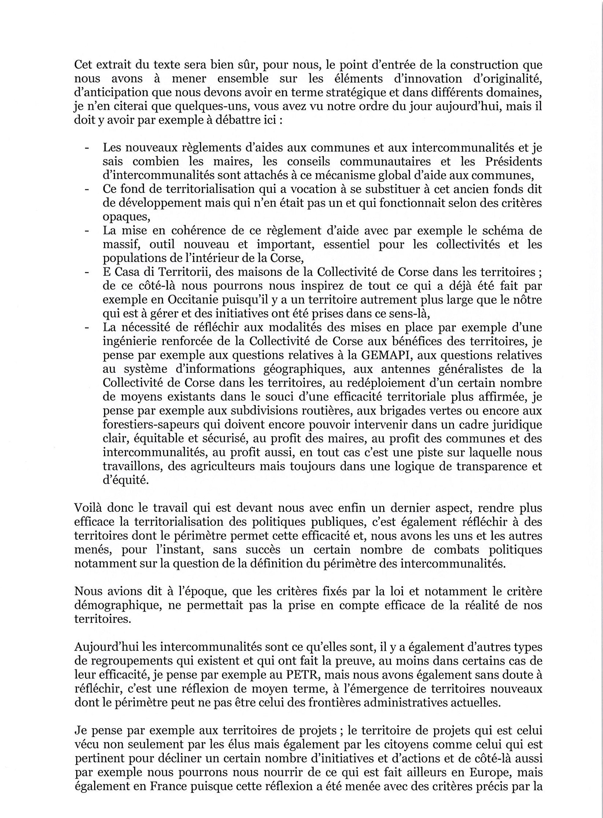 Séance d'installation de la Chambre des Territoires : discours d'ouverture du Président, Gilles Simeoni