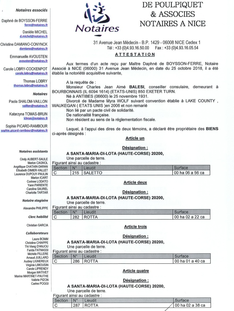 Avis de création de titre de propriété - commune de Santa Maria di Lota (Haute-Corse)