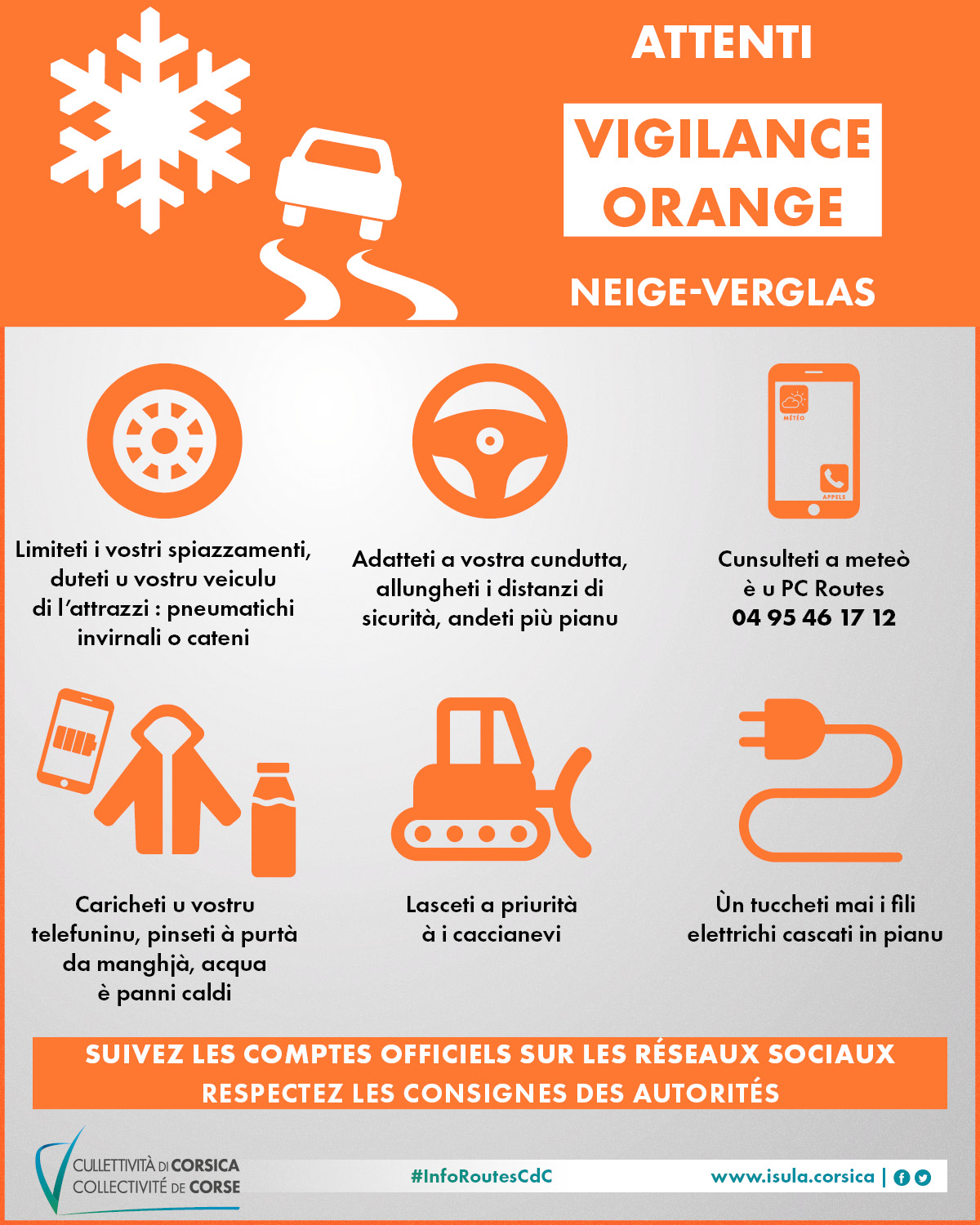 Vigilance orange neige-verglas sur la Corse