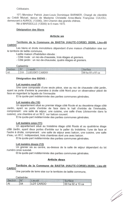Avis de création de titre de propriété - commune de Bastia (Haute-Corse)