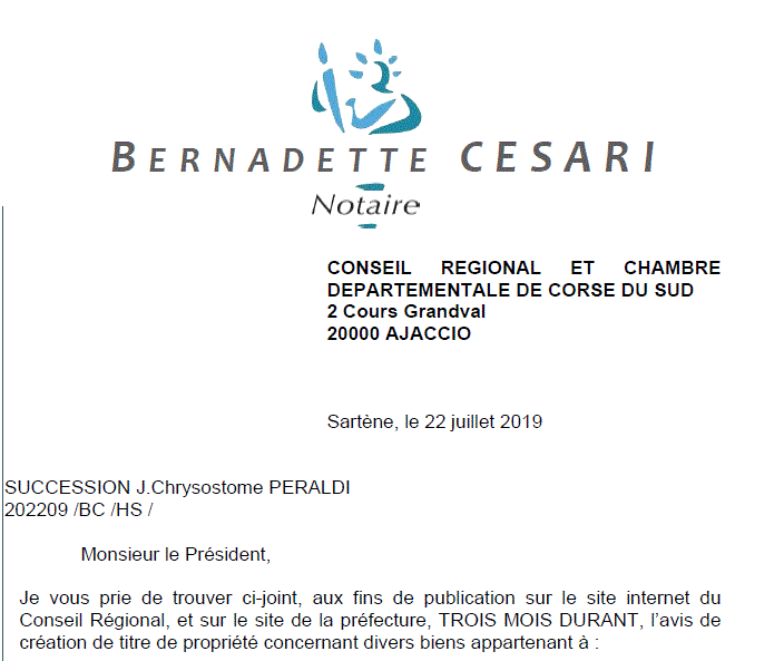 SUCCESSION J.Chrysostome PERALDI