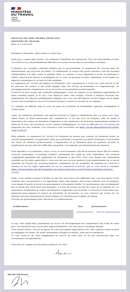 Communication auprès des organismes de formation Corona Virus COVID-19 | Continuité pédagogique et ressources