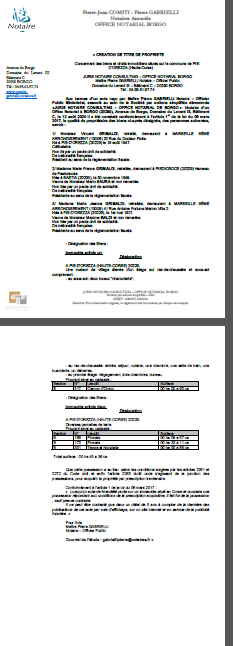 Avis de création de titre de propriété-Commune de Pie d'Orezza(Haute-Corse)