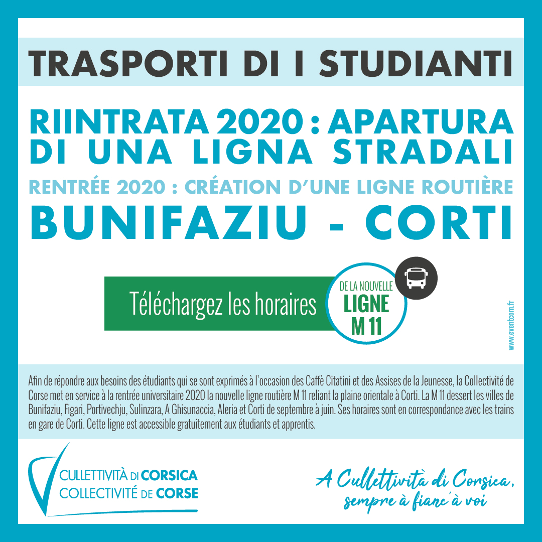 Riintrata 2020 : Apartura di una ligna stradali BUNIFAZIU - CORTI