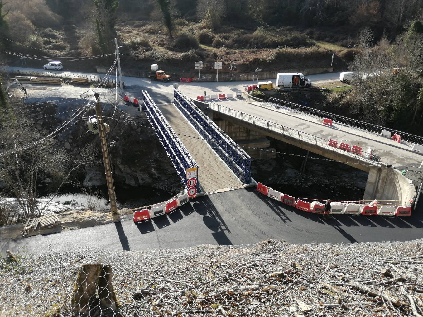 RD 506 : Ponte Biancu, Orezza - Mise en circulation du pont provisoire