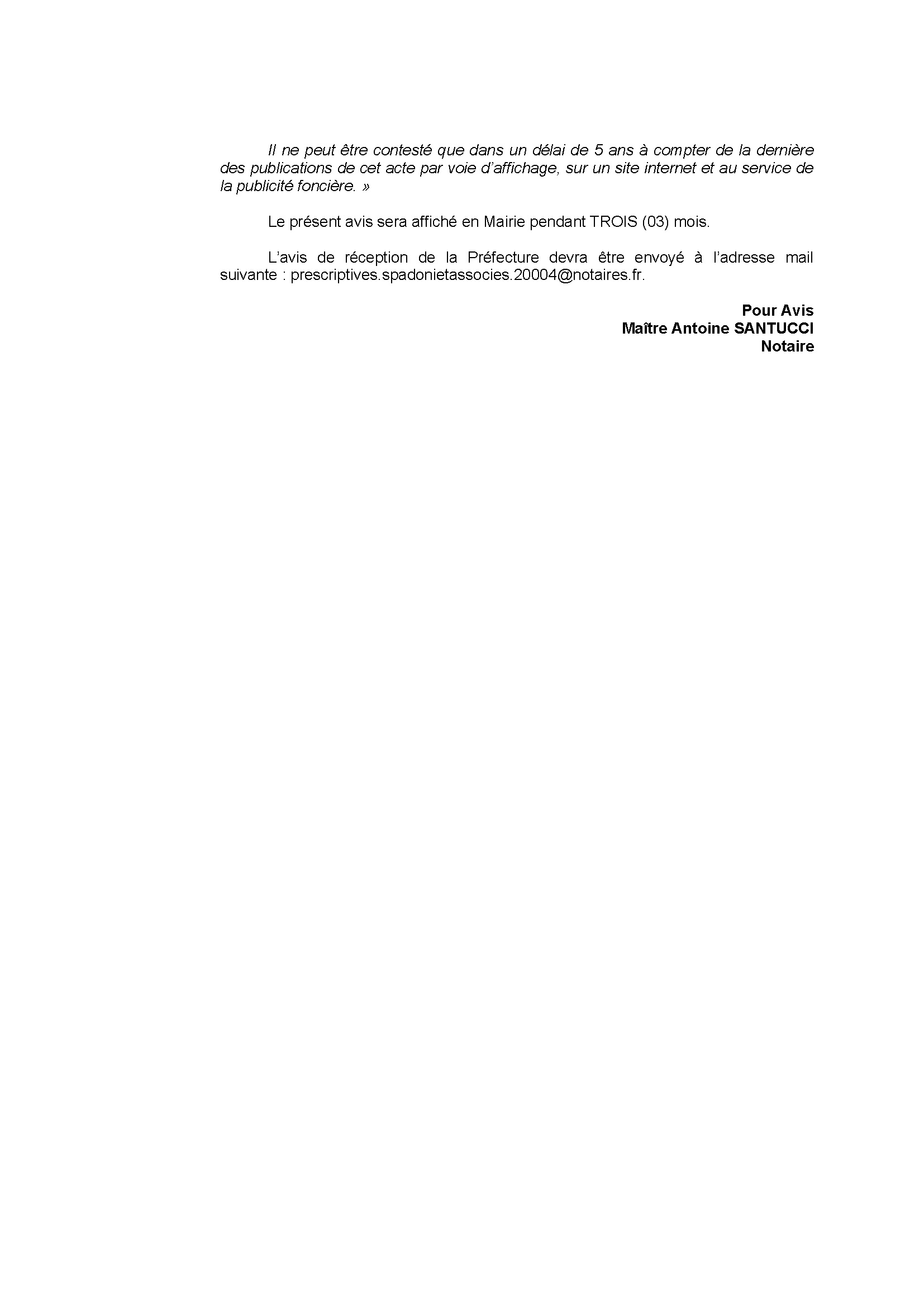 Avis de création de titre de propriété - Commune de Palneca (Corse-du-Sud)