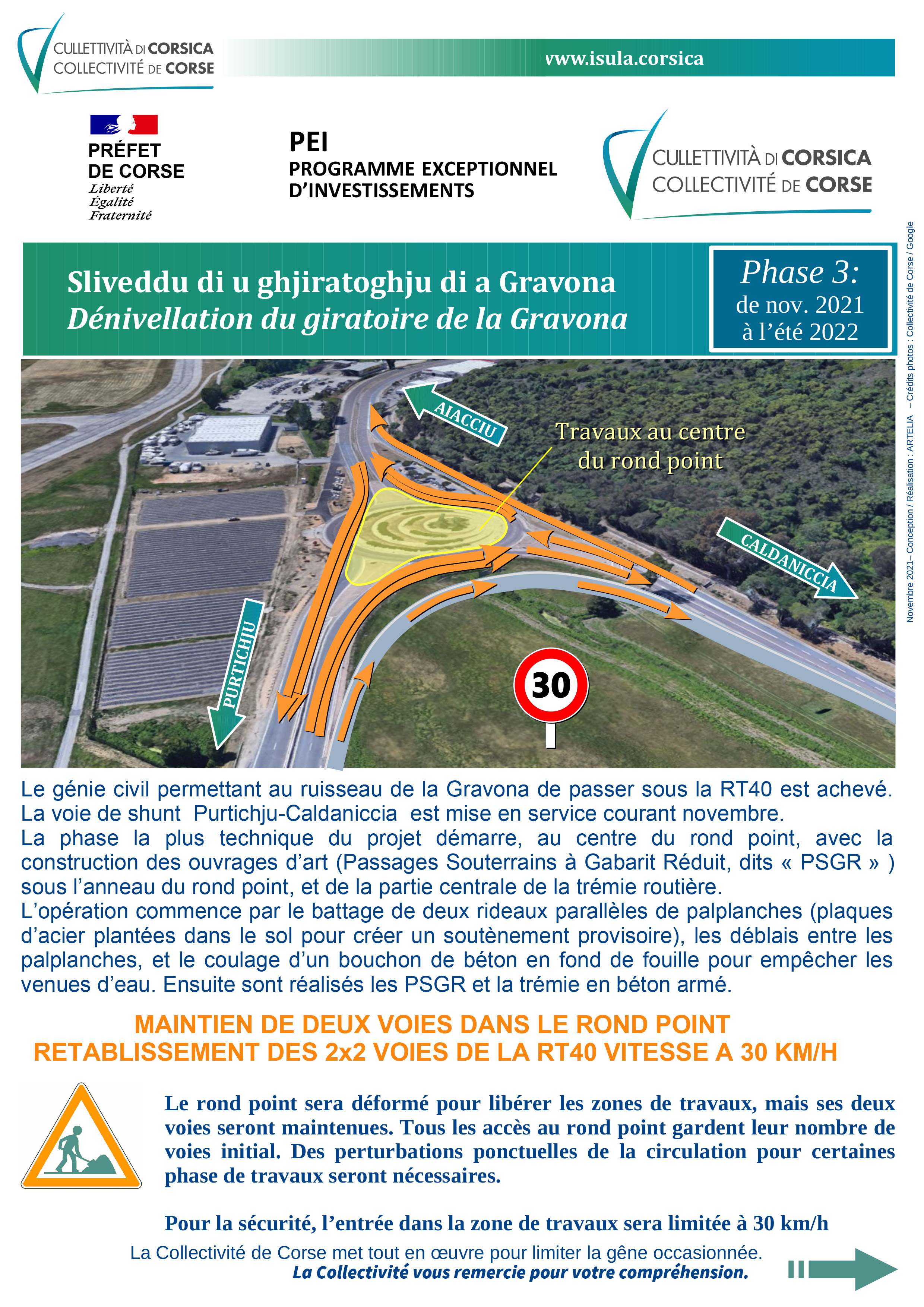 Infrastructures routières du Grand Aiacciu : RT 40 – Phase 3 des travaux de dénivellation du giratoire de la Gravona