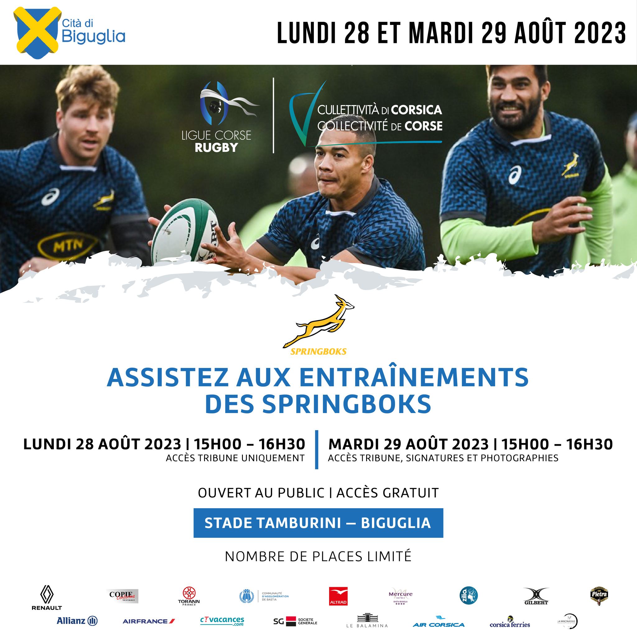 Rugby : I Springboks ani sceltu a Corsica par appruntassi, cù u sustegnu di a Cullittività di Corsica !