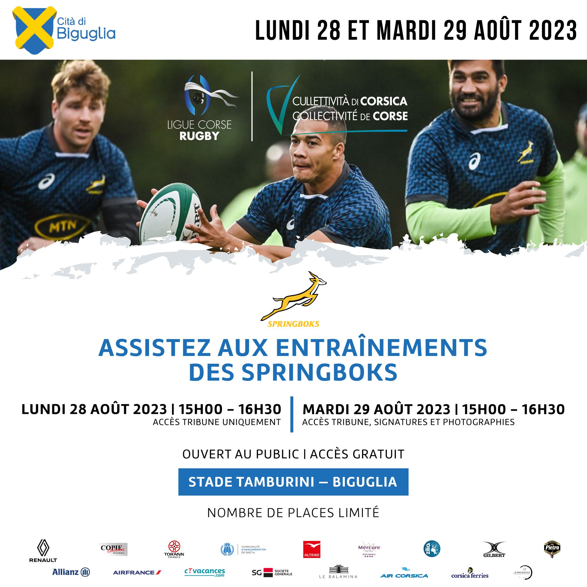 Rugby : I Springboks ani sceltu a Corsica par appruntassi, cù u sustegnu di a Cullittività di Corsica ! Rugby : I Springboks ani sceltu a Corsica par appruntassi, cù u sustegnu di a Cullittività di Corsica !