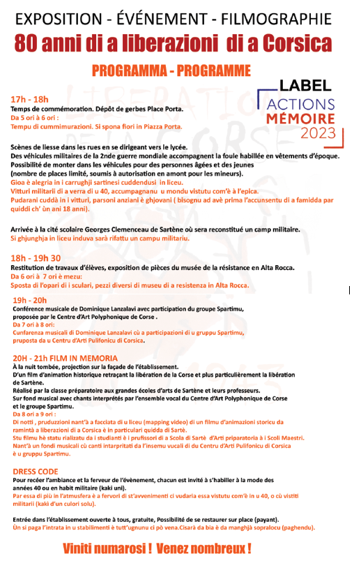 « Ottant’anni di a liberazione di a Corsica » La Collectivité de Corse commémore les 80 ans de la libération de la Corse « Ottant’anni di a liberazione di a Corsica » La Collectivité de Corse commémore les 80 ans de la libération de la Corse