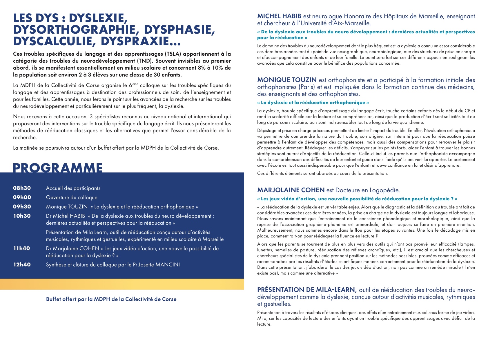 6ème colloque sur les troubles spécifiques du langage et des apprentissages organisé par la Maison Des Personnes Handicapées (MDPH) de la Collectivité de Corse