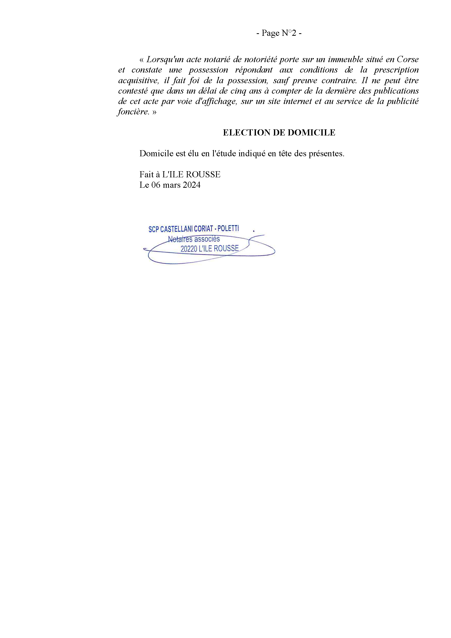 Avis de création de titre de propriété - Commune de Venacu (Cismonte)
