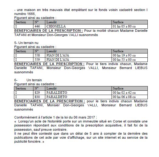 Avis de création de titre de propriété - Commune de Bonifaziu (Pumonti)