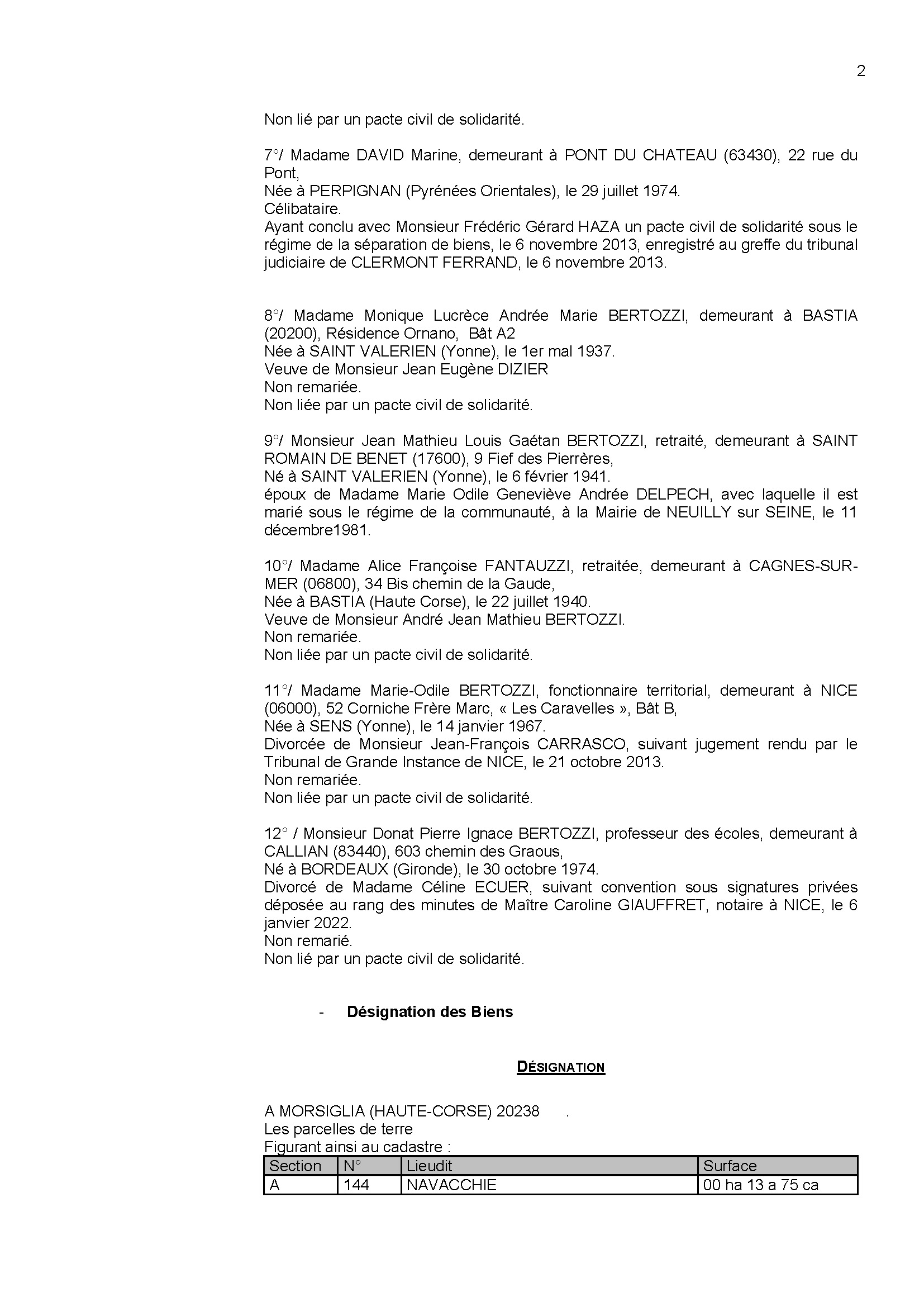 Avis de création de titre de propriété - Commune de Mursiglia (Cismonte)