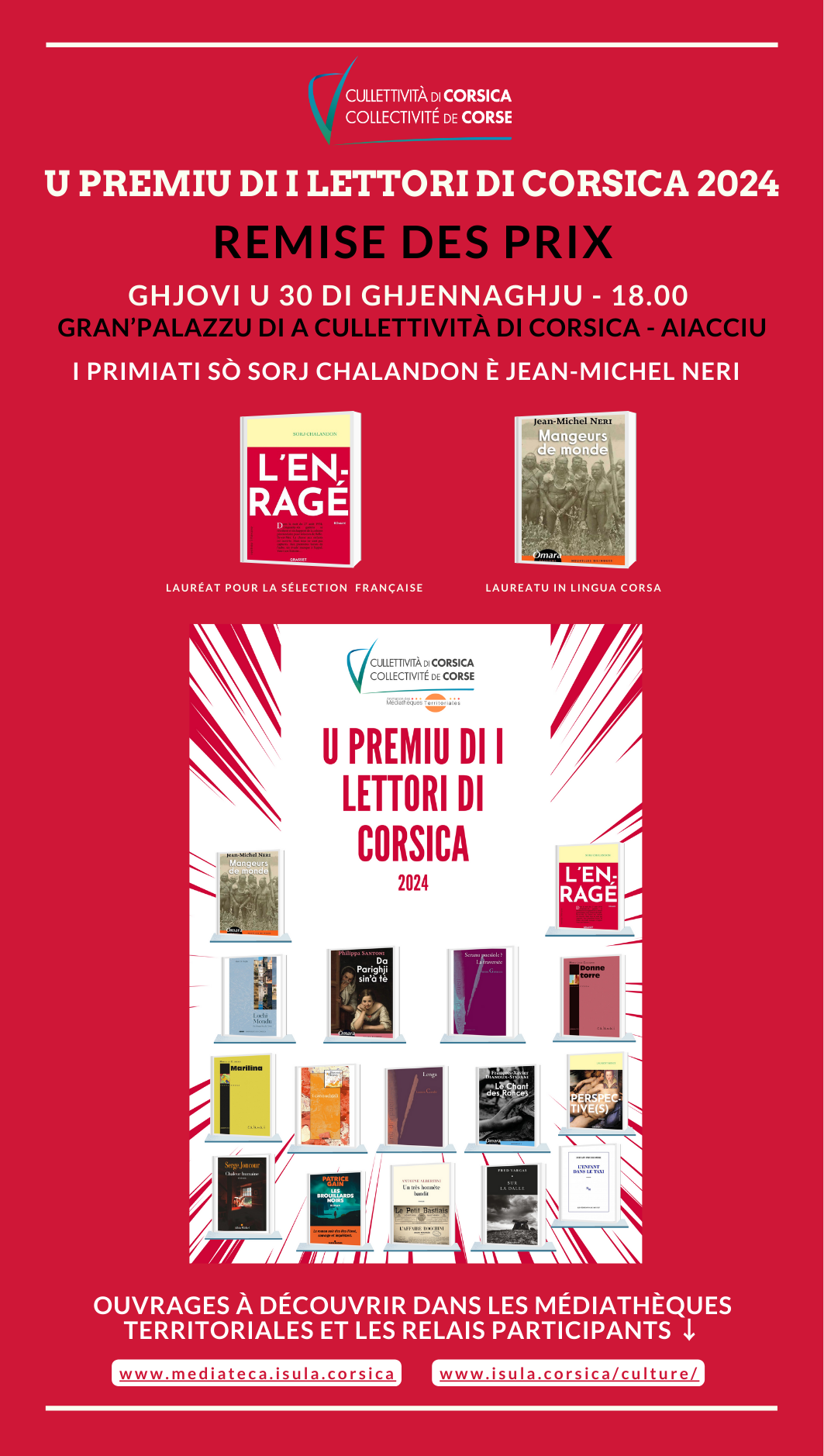 Rimessa di i Premii di i Lettori di Corsica 2024 in Aiacciu u 30 di ghjinnagju 