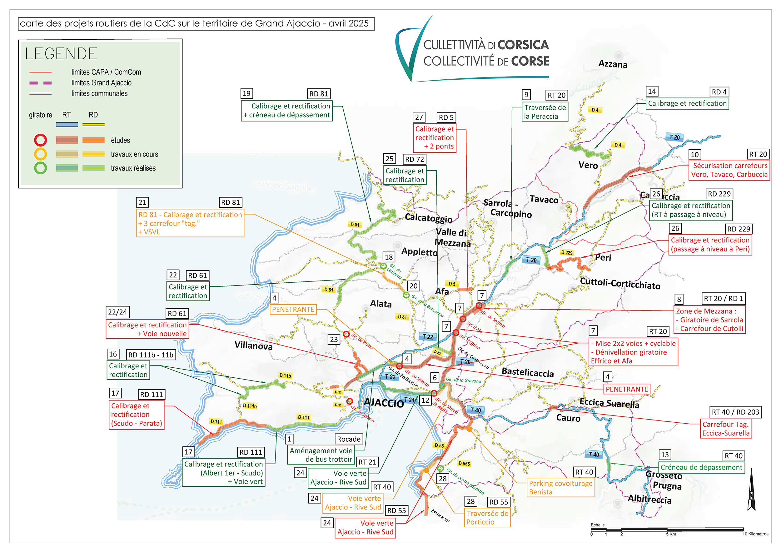 Prughjetti stradali è d'infrastrutture di trasportu in u gran'Aiacciu