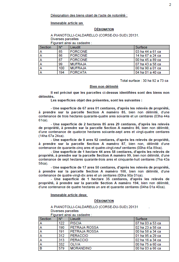  Avis de création de titre de propriété - Commune de Pianottuli è Caldareddu (Pumonti)