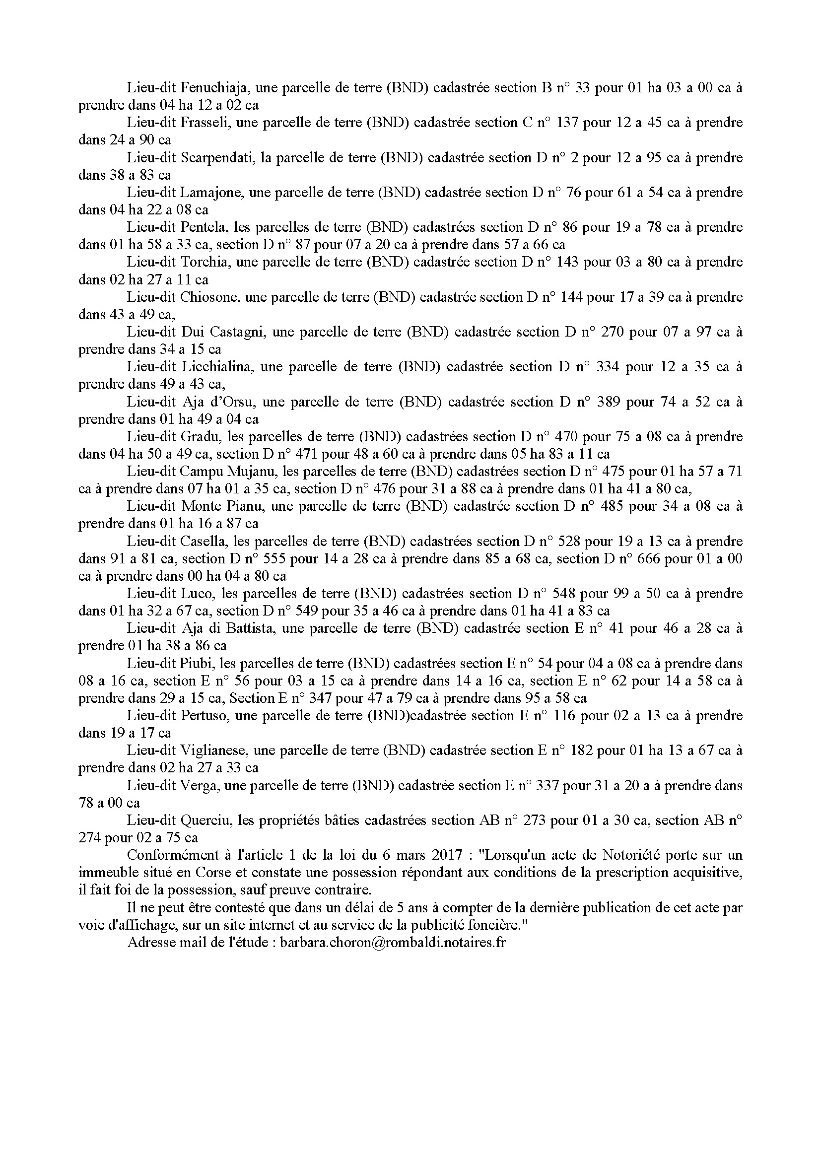 Avis de création de titre de propriété - Commune de Rusazia (Pumonti)