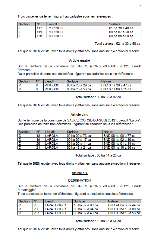 Avis de création de titre de propriété - Commune d'U Salge (Pumonti)