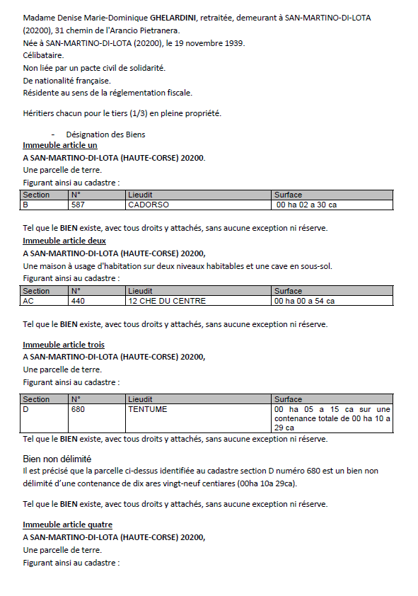 Avis de création de titre de propriété - Commune de San Martinu di Lota (Cismonte)