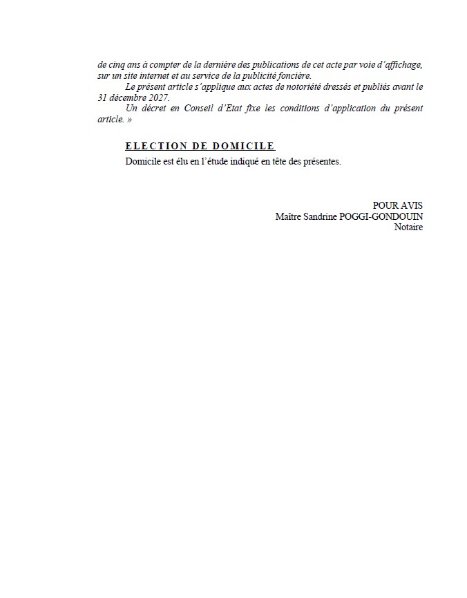 Avis de création de titre de propriété - Commune de Serra di Fiumorbu (Cismonte)