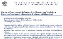 Séance d'installation de la Chambre des Territoires : discours d'ouverture du Président, Gilles Simeoni