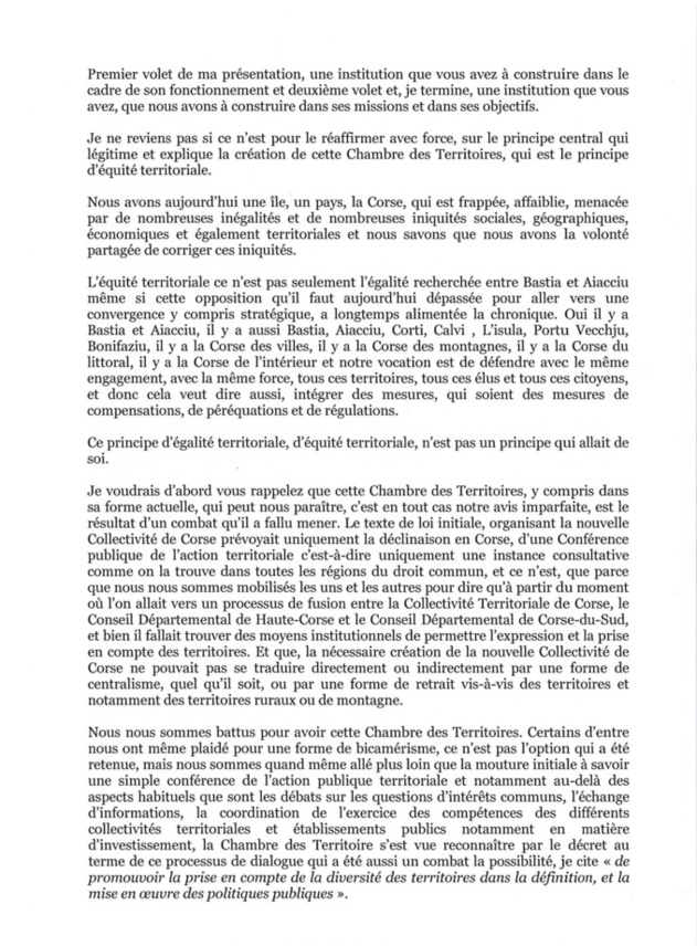 Séance d'installation de la Chambre des Territoires : discours d'ouverture du Président, Gilles Simeoni