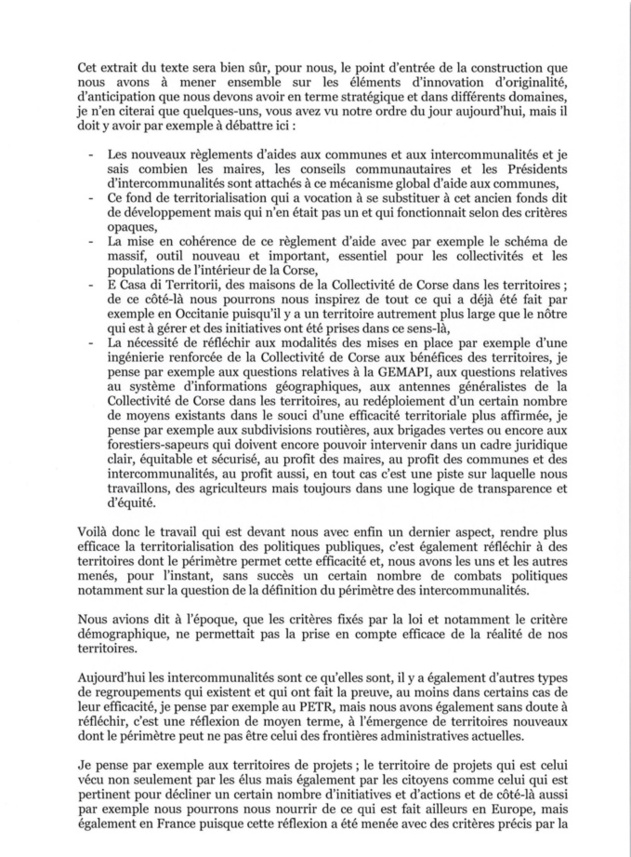 Séance d'installation de la Chambre des Territoires : discours d'ouverture du Président, Gilles Simeoni