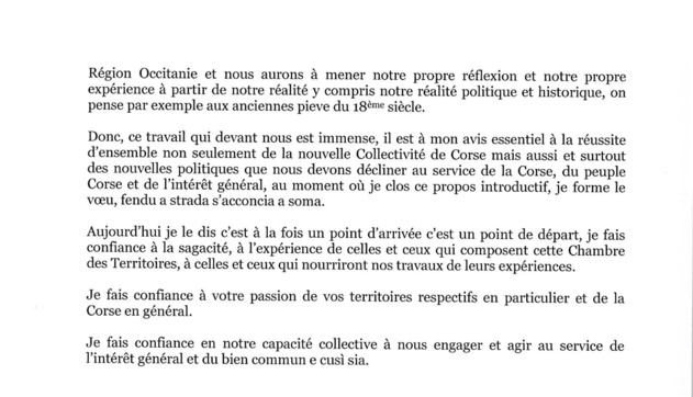 Séance d'installation de la Chambre des Territoires : discours d'ouverture du Président, Gilles Simeoni