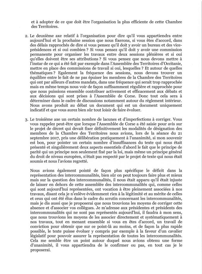 Séance d'installation de la Chambre des Territoires : discours d'ouverture du Président, Gilles Simeoni