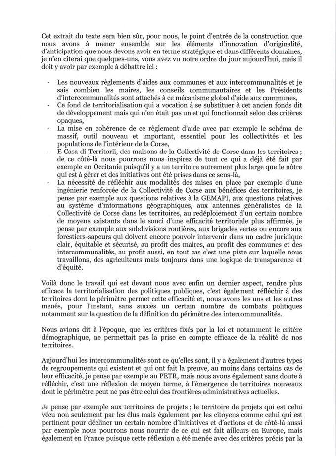 Séance d'installation de la Chambre des Territoires : discours d'ouverture du Président, Gilles Simeoni